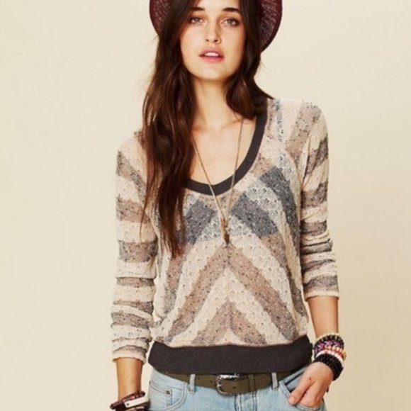 Free People Tops - Free People Robbins Egg Pullover Semi Sheer Top Size Small Bohemian Long Sleeve